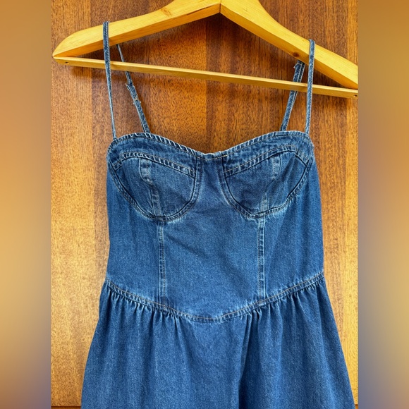 Commense Sweetheart Collar Denim Jean Maxi Dress 4 - Picture 13 of 13